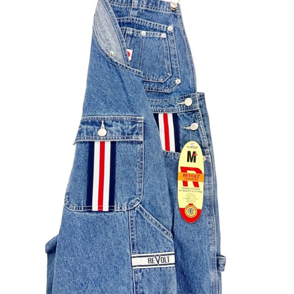 Vintage NWT Y2K Revolt Overalls Red White Blue Stripes Size M - Picture 4 of 9